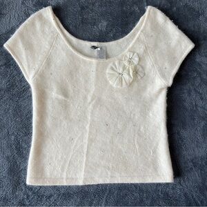 ✨Twiggy Chic Cream Knit Top with Floral Accent